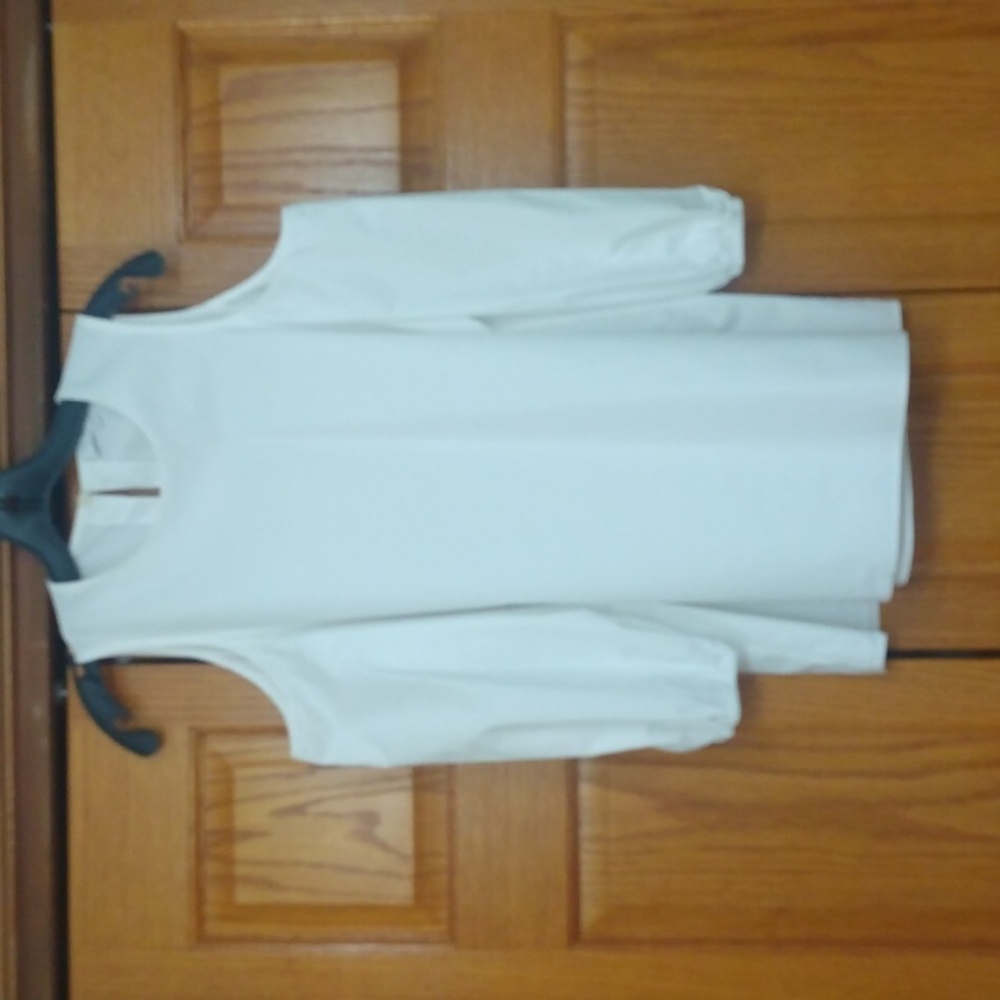 TIBI WHITE POPLIN COLD SHOULDER LONG SLEEVE TOP